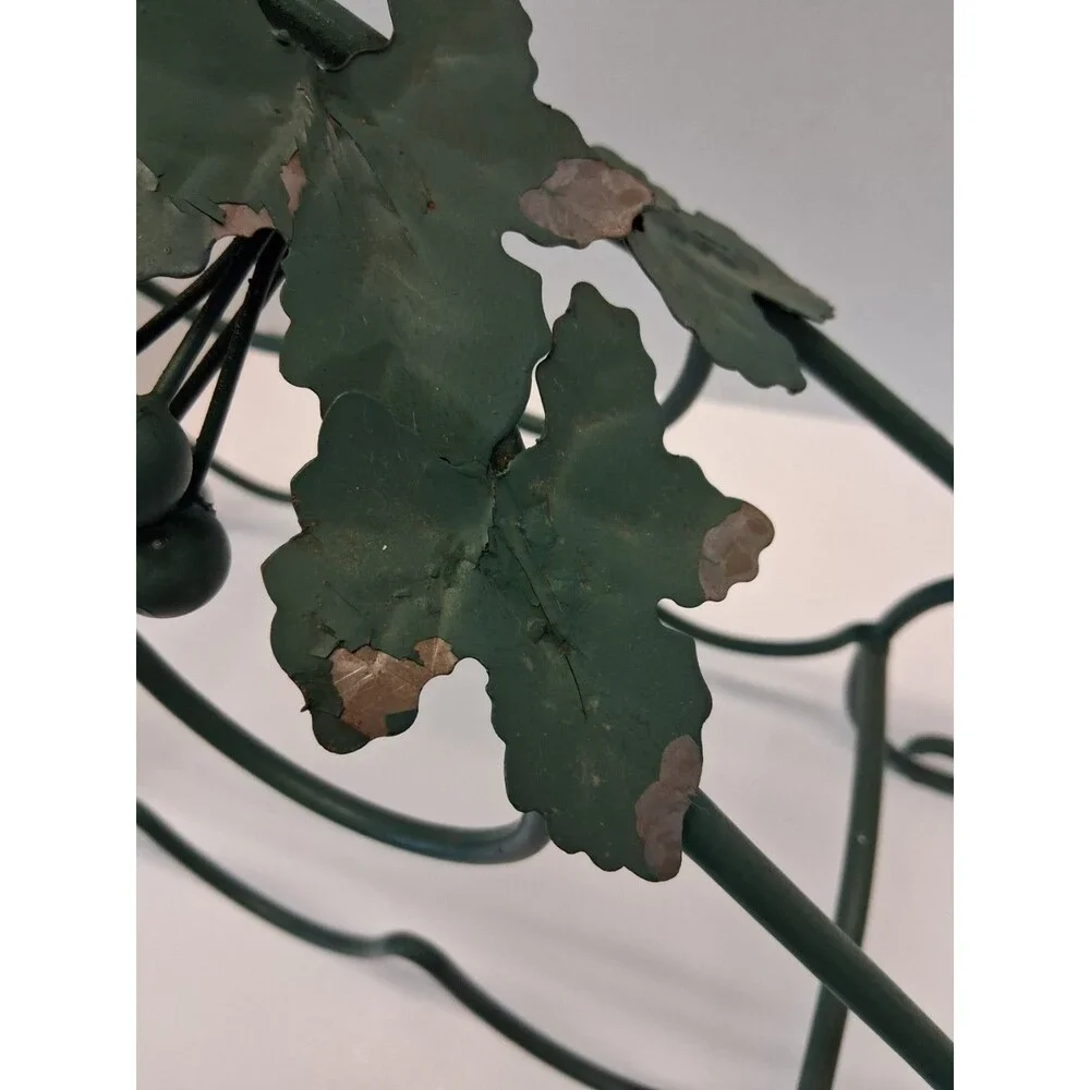 VTG Metal Grapevine Wine Rack Holder 5 Bottle Green Scrollwork Tabletop 1990s